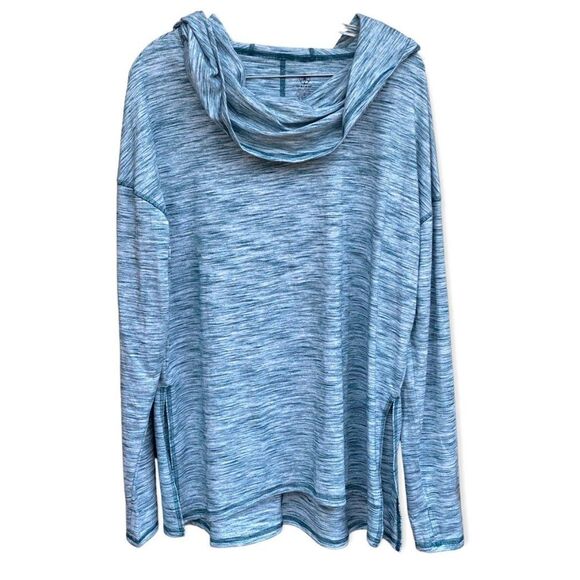 GAIAM XL Space Dye Hoodie Blue Green Funnel Neck Lightweight Yoga Top - Picture 2 of 7